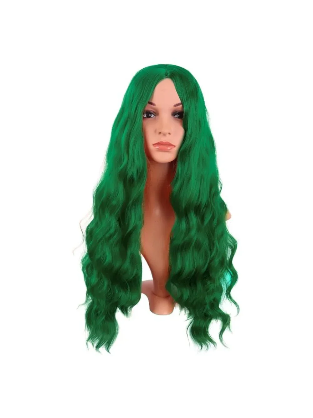 Women's Grass Green 28 Inch Synthetic Fiber Long Middle Part Curly Cosplay Wigs